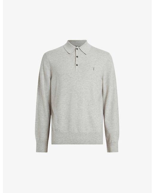 AllSaints Gray Kilburn Logo-embroidered Regular-fit Wool Polo X for men