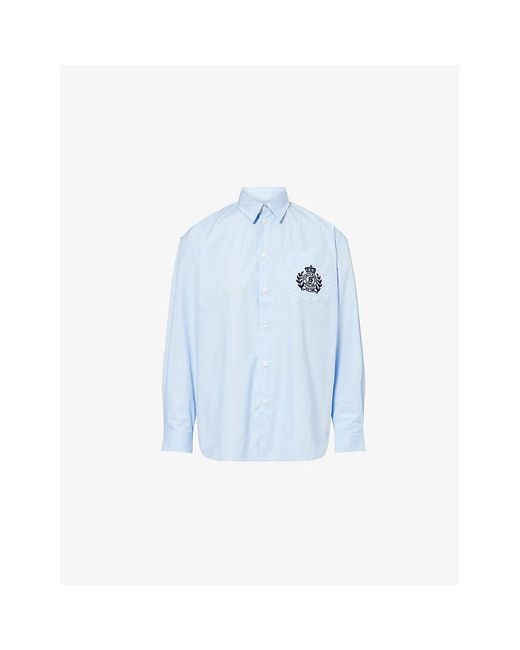 Sporty & Rich Women's Blue Oversized Riding Embroidered Cotton-Poplin Shirt