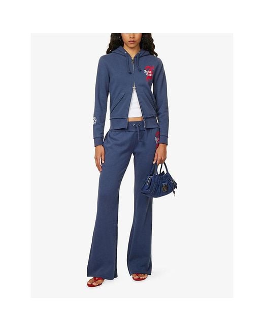 Juicy Couture Blue Relaxed-Fit Zip-Up Cotton-Fleece Hoody