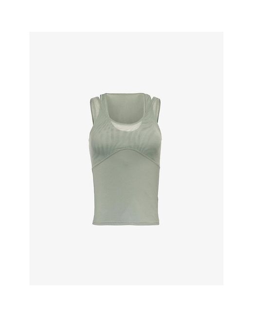 GYMSHARK Green Elevate Mesh-Panels Stretch-Woven Top