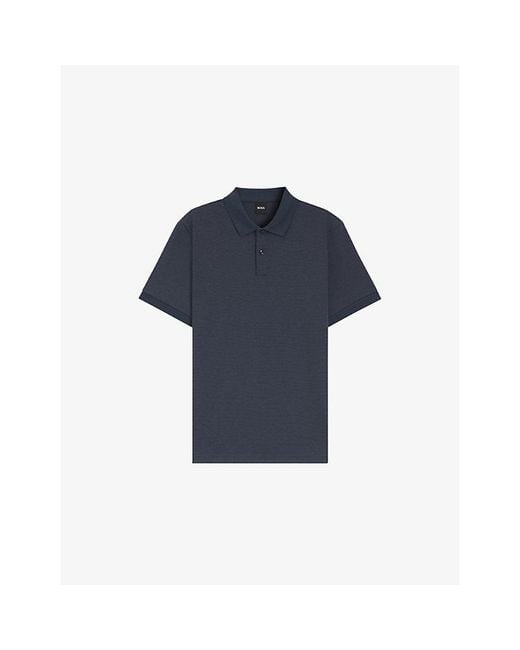 Boss Blue Short-Sleeved Textured Cotton Polo Shirt for men