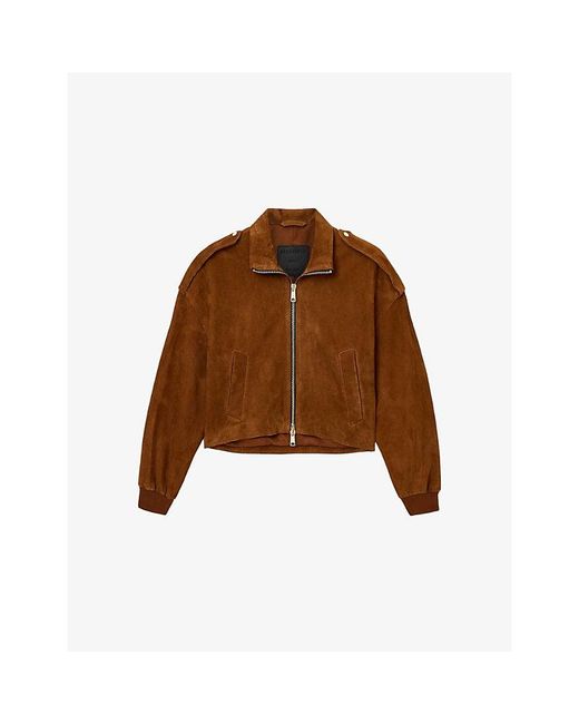 AllSaints Brown Lowden Collared Suede Jacket