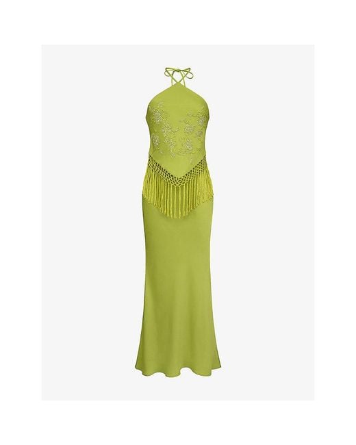 House Of Cb Green Sareena Embellished Halter Maxi Dress