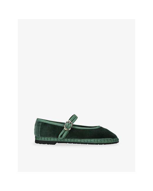 Flabelus Green Pierre Velvet Ballet Flats
