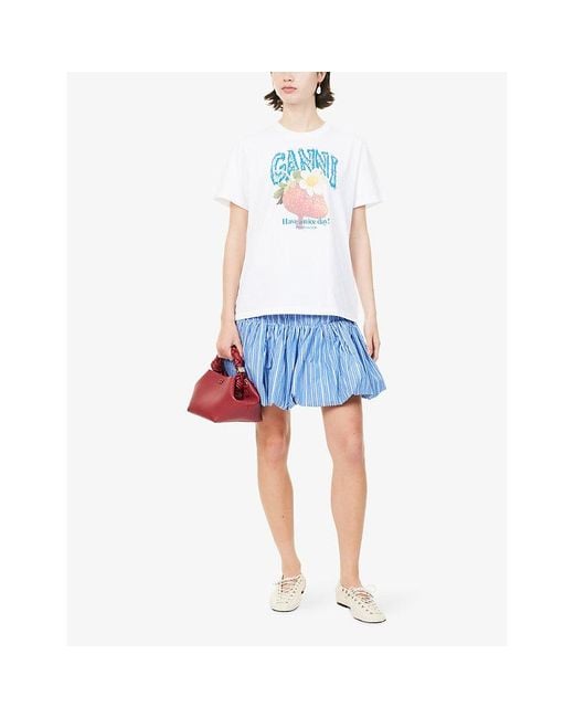 Ganni White Jersey Strawberry Printed Round-Neck Cotton-Jersey T-Shirt