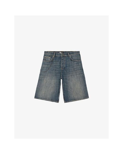 The Kooples Gray Straight-Leg Faded-Wash Denim Shorts for men