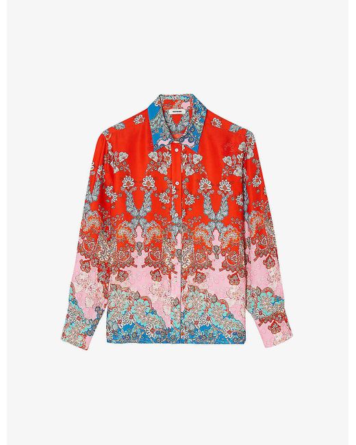 Sandro Red Graphic-print Long-sleeve Woven Shirt