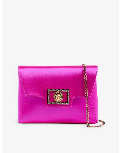 Versace Medusa Logo-plaque Satin Clutch Bag in Fuschia (Pink) | Lyst UK