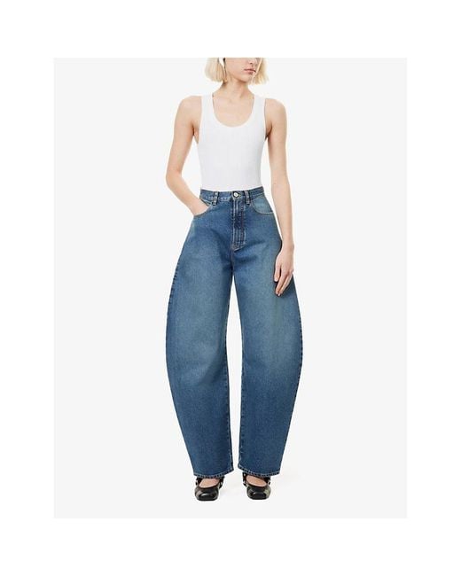 Alaïa Blue Round Five-Pockets Wide-Leg High-Rise Denim-Blend Jeans