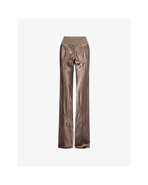 Rick Owens Brown Bias Panelled Straight-Leg Satin Trousers