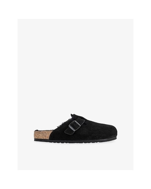 Birkenstock Black Boston Logo-Embossed Shearling-Lined Suede Clogs for men