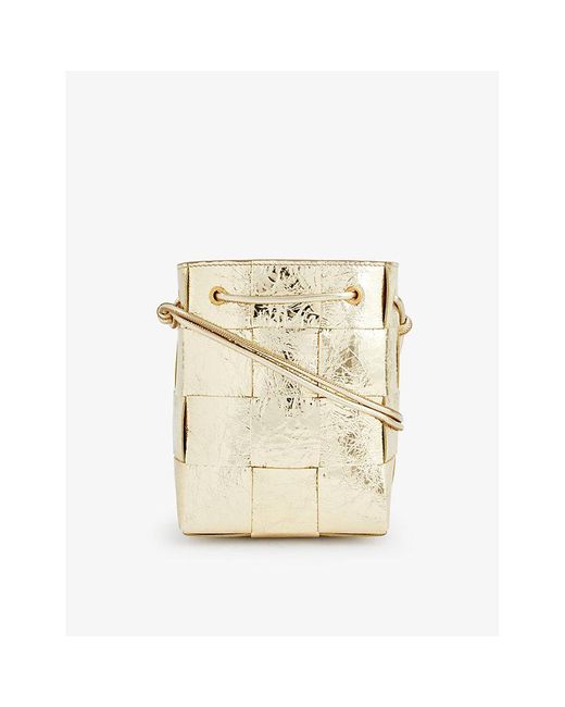 Bottega Cassette Bucket Small Leather Crossbody Bag in Natural