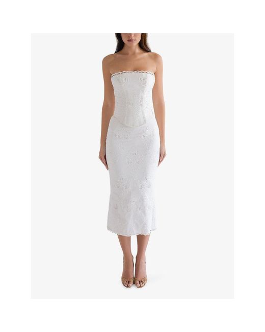 House Of Cb White Livie Broderie-Texture Cotton Corset Top