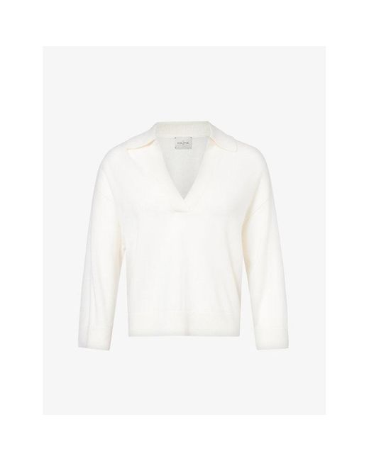 LeKasha White Open-collar Relaxed-fit Organic-cashmere Jumper