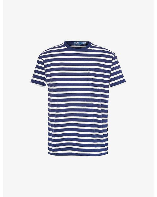 Polo Ralph Lauren Blue Stripe-pattern Classic-fit Cotton-jersey T-shirt for men