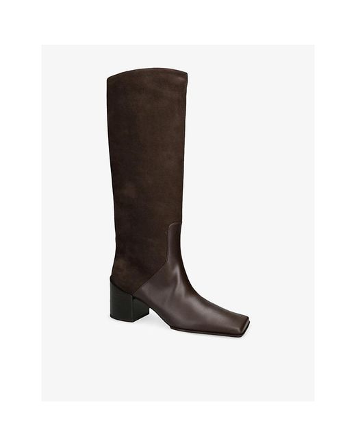Alaïa Brown Square-Toe 55 Leather And Suede Heeled Knee-High Boots
