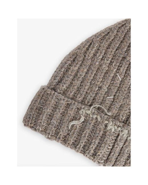 Maison Margiela Brown Signature-Stitch Ribbed Wool-Blend Beanie Hat