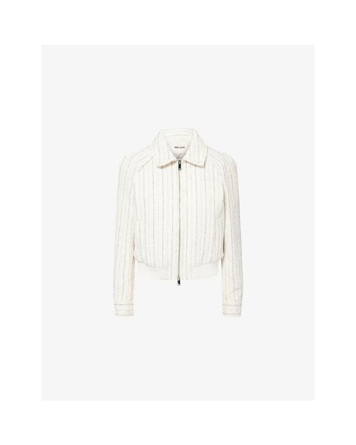 ME+EM White Textured Stripe Bomber Linen-Blend Jacket