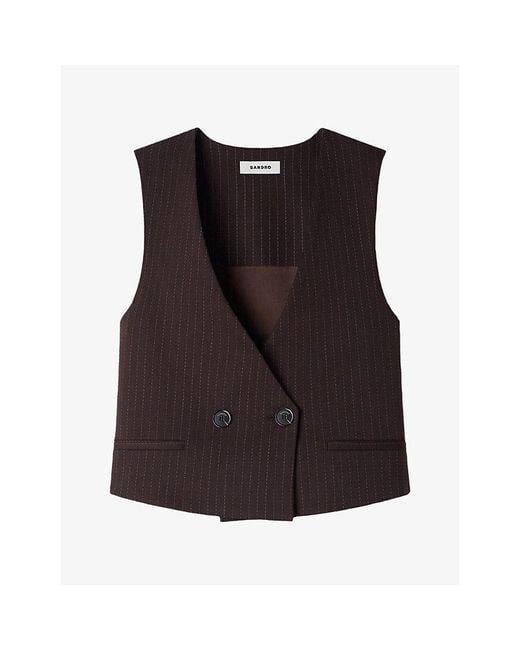 Sandro Brown Striped Cropped Wool-Blend Top
