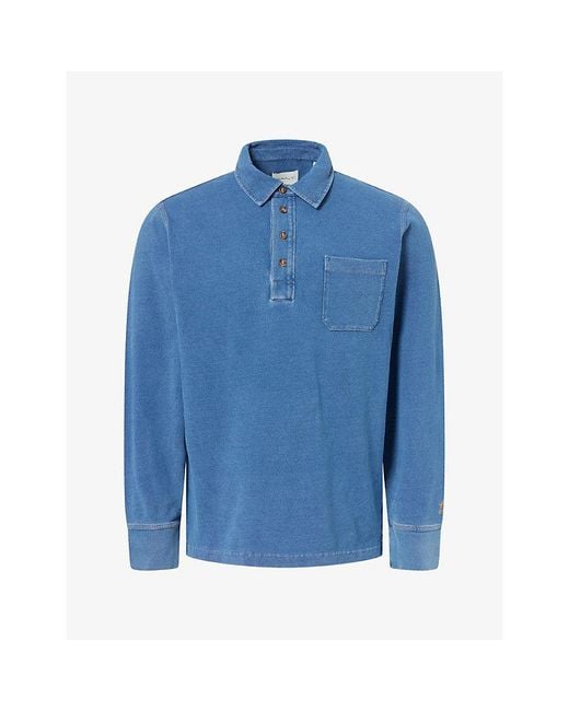 Gant Blue Contrast-Stitch Cotton Rugby Shirt for men