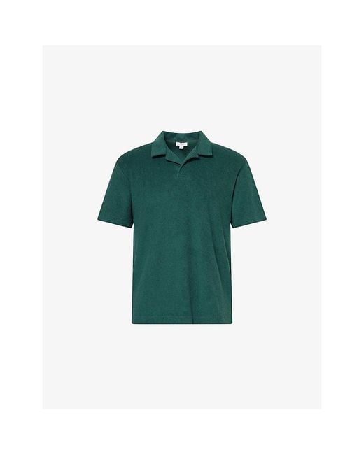 Sunspel Green Towelling Polo Cotton Shirt for men