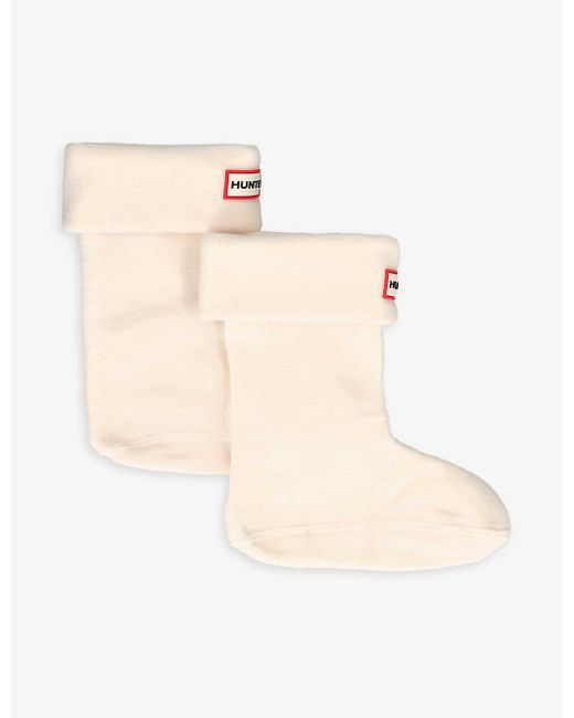 HUNTER Logo-patch Recycled-polyester Fleece Boot Socks in Natural | Lyst