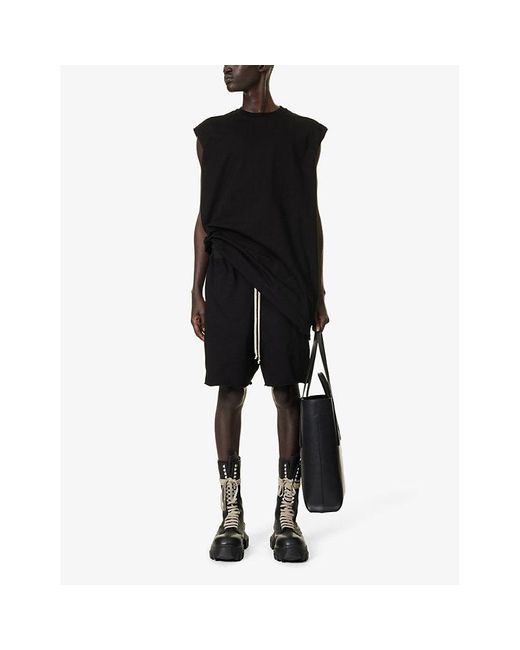Rick Owens Black Drawstring-Waistband Mid-Rise Stretch-Cotton Shorts for men