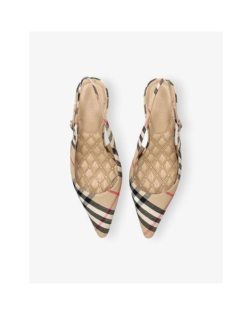 Burberry White Check Dame Slingback Linen-Blend Pumps​