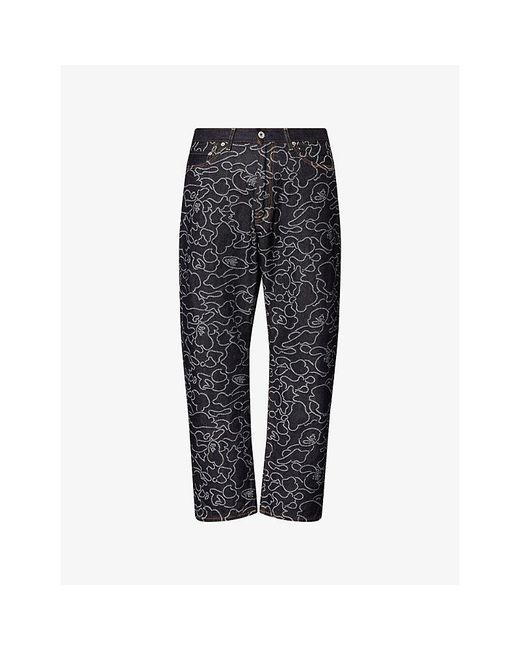 A Bathing Ape Black Bape X Ovo Camo-Jacquard Straight-Leg Jeans for men