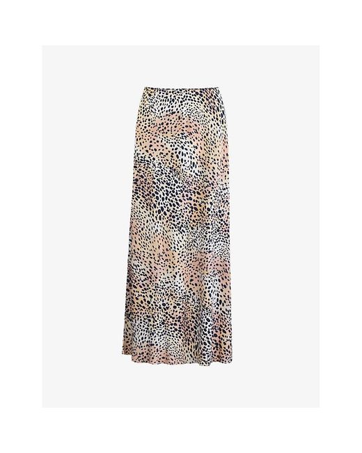 Ro&zo Brown Leopard-print Split-hem Woven Midi Skirt