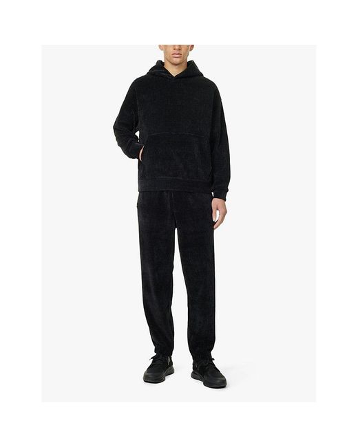 Emporio Armani Blue Ribbed-Velour Kangaroo-Pocket Relaxed-Fit Stretch-Woven Hoody Xxl for men