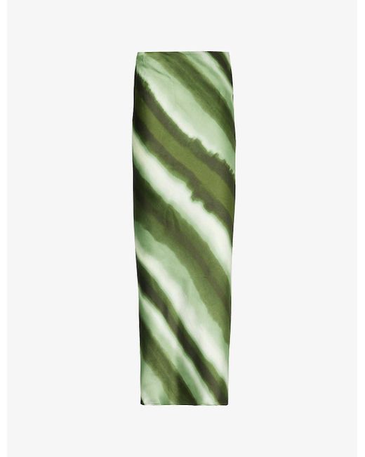 4th & Reckless Green Willow Tie-dye-print Satin Maxi Skirt