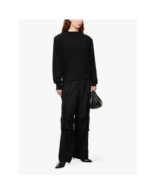 Frankie Shop Black Rue Padded-Shoulder Wool-Blend Jumper