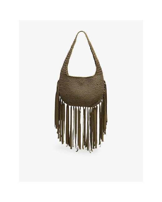 Whistles Black Adaline Fringed Crochet Shoulder Bag