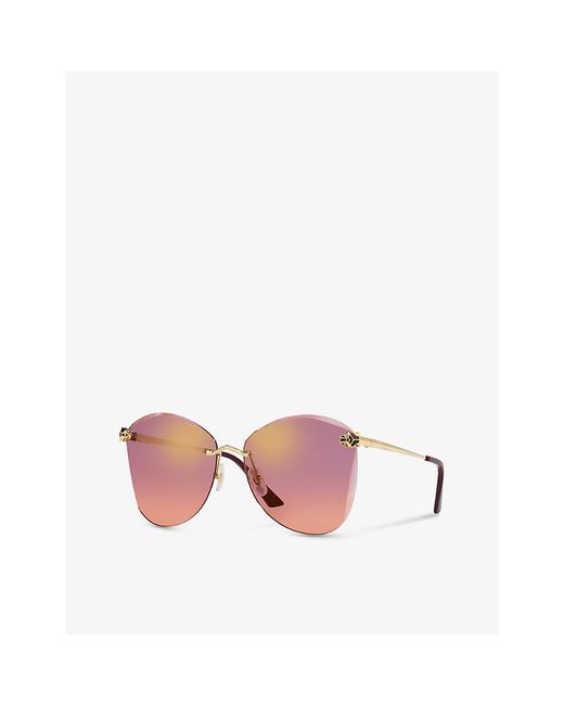Cartier Pink Ct0398s-003 Panthère De Round-frame Metal Sunglasses