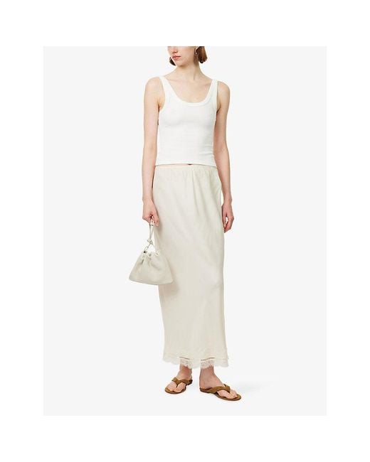 Dissh White Andrea Lace-Trim Woven Midi Skirt