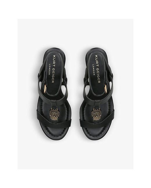 Kurt Geiger Hampton Eagle-embellished Leather Heeled Sandals in Black | Lyst