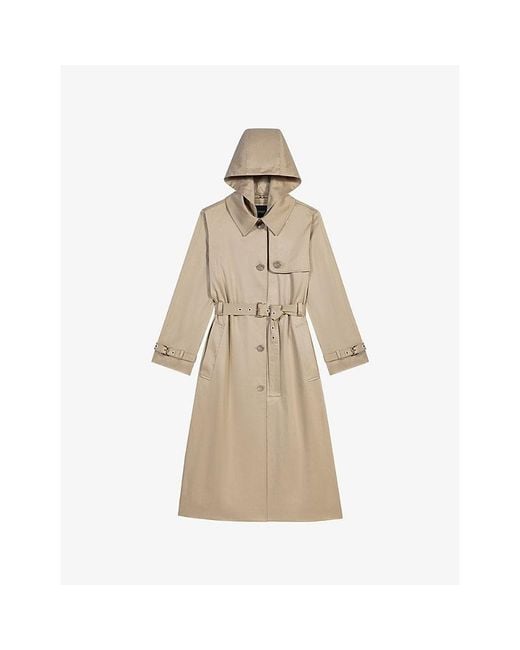 Maje Natural Removable-Hood Belted-Waist Cotton Trench