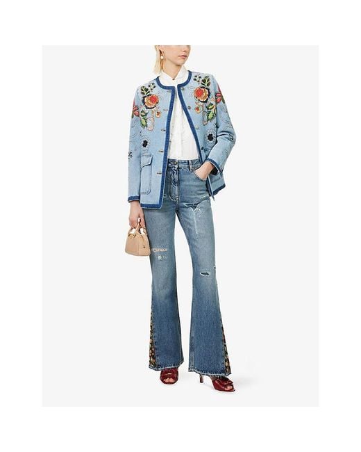 Valentino Blue Floral Embroidered Denim Jacket
