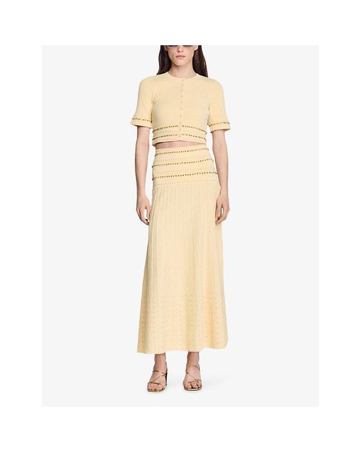 Sandro Natural Beaded High-Rise Knitted Maxi Skirt