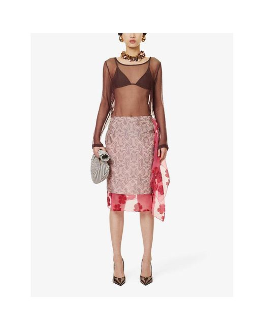 Dries Van Noten Pink Floral-print Mid-rise Silk-blend Midi Skirt