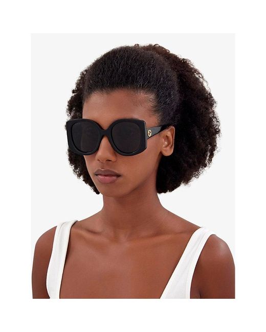 Gucci Black GG1257S Rectangle-frame Tortoiseshell Acetate Sunglasses