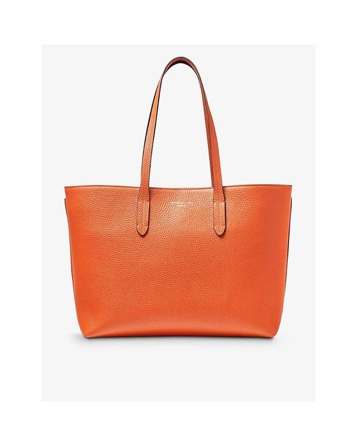 Aspinal Orange Regent Logo-embossed Leather Tote Bag