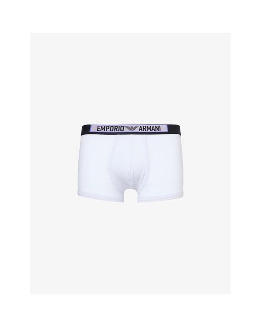 Emporio Armani White Branded-waistband Stretch Organic-cotton Trunks for men
