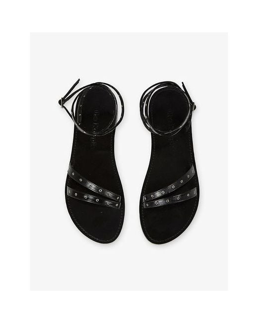The Kooples Black Strappy Flat Leather Sandals