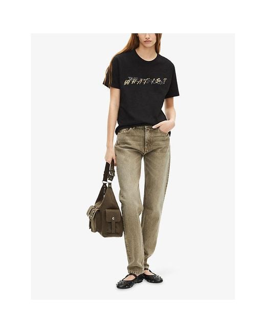 The Kooples Black Leopard-Print Logo-Graphic Cotton-Jersey T-Shirt