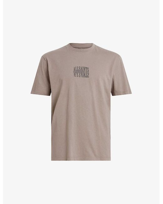 AllSaints Gray Varden Logo-print Organic-cotton T-shirt for men