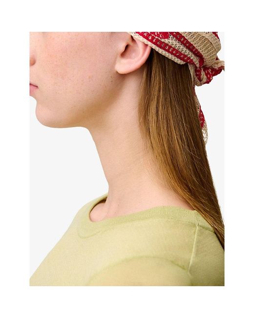 Claudie Pierlot Pink Floral-Embroidered Knitted Cotton Bandana