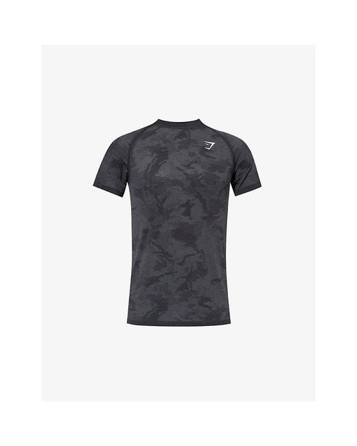 GYMSHARK Black Geo Seamless Logo-Embroidered Jersey T-Shirt for men
