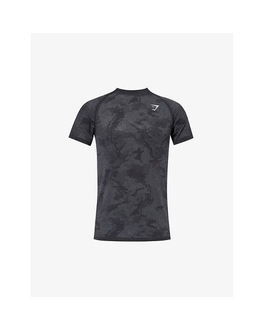 GYMSHARK Black Geo Seamless Logo-embroidered Recycled Polyester-blend T-shirt for men